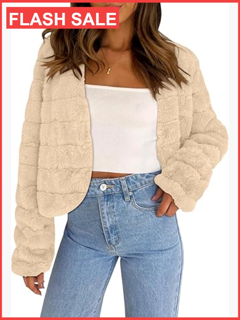 Faux Fur Cropped Jacket Long Sleeve Shaggy Warm Fall Winter Outerwear